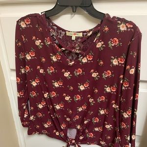 Maroon with pink and white flowers